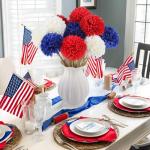 Rowfad 12 Pcs Artificial Chrysanthemums Flowers Patriotic Flowers 4th of July Fake Mums Flowers Silk Red White Blue Flower for Home Decor Indoor Memorial Day Table Centerpiece (12, Red White Blue)