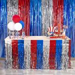 LOLStar 4th of July Decorations,2 Pack Red White and Blue Wavy Metallic Tinsel Foil Fringe Table Skirt for Rectangle and Round Tables, Perfect Table Decorations for Memorial Day,Labor Day,Veterans Day