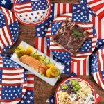 4th of July Paper Plates and Napkins,Independence Day Table Decorations and party Supplies Accessories,Memorial Day Tableware Table Cloth Patriotic Red White Blue American Flag Banner Disposable Cups