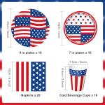 4th of July Paper Plates and Napkins,Independence Day Table Decorations and party Supplies Accessories,Memorial Day Tableware Table Cloth Patriotic Red White Blue American Flag Banner Disposable Cups