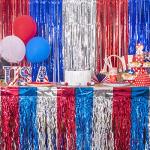 LOLStar 4th of July Decorations,2 Pack Red White and Blue Wavy Metallic Tinsel Foil Fringe Table Skirt for Rectangle and Round Tables, Perfect Table Decorations for Memorial Day,Labor Day,Veterans Day