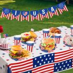 4th of July Paper Plates and Napkins,Independence Day Table Decorations and party Supplies Accessories,Memorial Day Tableware Table Cloth Patriotic Red White Blue American Flag Banner Disposable Cups