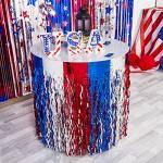 LOLStar 4th of July Decorations,2 Pack Red White and Blue Wavy Metallic Tinsel Foil Fringe Table Skirt for Rectangle and Round Tables, Perfect Table Decorations for Memorial Day,Labor Day,Veterans Day