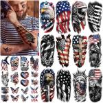 77 Sheets Independence Day Temporary Tattoo for Women Men, 17 Half Arm 4th of July Fake Tattoos, 60 Tiny American Flag Eagle Dog Cat Cow Memorial Labor Day Patriotic Body Tattoos