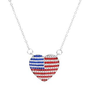 4th of July Necklace Patriotic Rhinestone Red White Blue American USA Flag Pendant Necklace Independence Day Jewelry for Memorial Day Accessories (Rhinestone Heart)