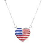 4th of July Necklace Patriotic Rhinestone Red White Blue American USA Flag Pendant Necklace Independence Day Jewelry for Memorial Day Accessories (Rhinestone Heart)