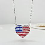 4th of July Necklace Patriotic Rhinestone Red White Blue American USA Flag Pendant Necklace Independence Day Jewelry for Memorial Day Accessories (Rhinestone Heart)