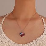 4th of July Necklace Patriotic Rhinestone Red White Blue American USA Flag Pendant Necklace Independence Day Jewelry for Memorial Day Accessories (Rhinestone Heart)