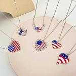 4th of July Necklace Patriotic Rhinestone Red White Blue American USA Flag Pendant Necklace Independence Day Jewelry for Memorial Day Accessories (Rhinestone Heart)