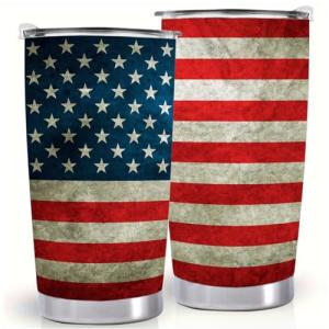 YOETTE 4th of July Patriotic Insulated USA Tumbler 20oz Stainless Steel American Flag Cup 4th July Gifts for Memorial Dad Independence Veterans Day Outdoor Travel