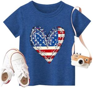 Boys Girls 4th of July Shirts USA Patriotic T-Shirt American Flag Shirt Funny Heart Tee Tops