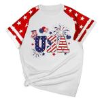 XLIEVO 4th of July Shirts Women:USA Color-Blocking Short-Sleeve American Flag Crew Neck Graphic Tee Patriotism T-Shirt