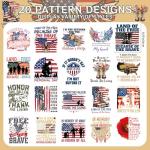Falueqg Dtf Transfers Ready to Press - 20Pcs Veteran's Day Iron on Transfer for Tshirts, Patriotic USA Military Iron on Decals Patches, America Flag Heat Stickers for DIY Veteran Gifts Clothes Bags