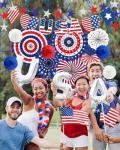 26 Pcs 4th of July Decorations Outdoor, Patriotic Decorations LOVE USA Banner Red White Blue Paper Fans Hanging Swirls Pompoms Independence Day Decor for Veterans, Memorial, Fourth of July