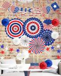 26 Pcs 4th of July Decorations Outdoor, Patriotic Decorations LOVE USA Banner Red White Blue Paper Fans Hanging Swirls Pompoms Independence Day Decor for Veterans, Memorial, Fourth of July