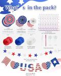 26 Pcs 4th of July Decorations Outdoor, Patriotic Decorations LOVE USA Banner Red White Blue Paper Fans Hanging Swirls Pompoms Independence Day Decor for Veterans, Memorial, Fourth of July