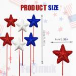 12 Pcs 4th of July Glitter Puffy Star Picks Americana Sparkly Red White Blue Patriotic Decor Foam Star Sticks for Memorial Day National Day Independence Day Party Table Centerpieces Decoration