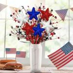 12 Pcs 4th of July Glitter Puffy Star Picks Americana Sparkly Red White Blue Patriotic Decor Foam Star Sticks for Memorial Day National Day Independence Day Party Table Centerpieces Decoration