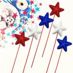 12 Pcs 4th of July Glitter Puffy Star Picks Americana Sparkly Red White Blue Patriotic Decor Foam Star Sticks for Memorial Day National Day Independence Day Party Table Centerpieces Decoration