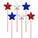 12 Pcs 4th of July Glitter Puffy Star Picks Americana Sparkly Red White Blue Patriotic Decor Foam Star Sticks for Memorial Day National Day Independence Day Party Table Centerpieces Decoration