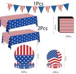 Patriotic Party Supplies, American Flag Patriotic Plates Party Decorations, 4th of July Paper Plates and Napkins, Tablecloths, Banner, Memorial Independence Day Red White Blue Decor Sets, Serve 25