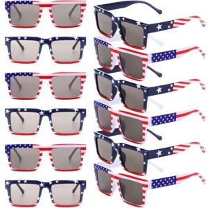 Shyyween 12 Pack American Flag Sunglasses Bulk Patriotic Plastic USA Independence Day Glasses for 4th of July Party Supplies