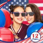 Shyyween 12 Pack American Flag Sunglasses Bulk Patriotic Plastic USA Independence Day Glasses for 4th of July Party Supplies