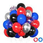 50pcs 12 Inch Black Red and Blue Balloons, Red Blue Silver Balloons Red Blue Latex Balloon Black Red Blue Confetti Silver Latex Balloon for Birthday Graduation Party Decorations