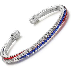 Dreuyet American Flag Rhinestone Bracelet Red White Blue Crystal Patriotic 4th of July Shiny Decorations USA Independence Day Jewelry (USA)