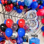 50pcs 12 Inch Black Red and Blue Balloons, Red Blue Silver Balloons Red Blue Latex Balloon Black Red Blue Confetti Silver Latex Balloon for Birthday Graduation Party Decorations