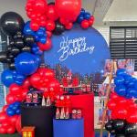 50pcs 12 Inch Black Red and Blue Balloons, Red Blue Silver Balloons Red Blue Latex Balloon Black Red Blue Confetti Silver Latex Balloon for Birthday Graduation Party Decorations