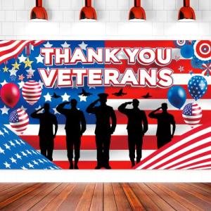 Large 71" X 43" Veterans Day Backdrop, Happy Veterans Banner, Memorial Day Decorations for Office, Thank You Veterans Banner Patriotic Decorations tineit