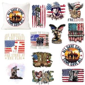 HTVSTD 12 Sheets Flag Veteran's Day Iron on Transfers DTF Transfers Ready to Press Patriotic Iron on Decals for T-Shirts Colorful Iron on Decals for DIY Patches Decals
