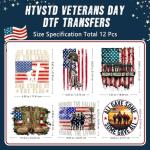 HTVSTD 12 Sheets Flag Veteran's Day Iron on Transfers DTF Transfers Ready to Press Patriotic Iron on Decals for T-Shirts Colorful Iron on Decals for DIY Patches Decals