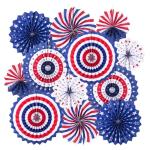 4th of July Patriotic Decorations Hanging Paper Fans Red White Blue American Theme National Day Independence Day Memorial Day Veterans Day Party Decor Supplies, 12pcs