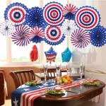 4th of July Patriotic Decorations Hanging Paper Fans Red White Blue American Theme National Day Independence Day Memorial Day Veterans Day Party Decor Supplies, 12pcs