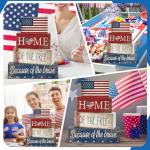 CroBlissful 4 Pcs Veterans Day Decorations Patriotic Memorial Day Tabletop Decorations Red White Blue Table Centerpieces Wood Block God Bless Sign for Office Tiered Tray Home Shelf Mantel