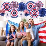 4th of July Patriotic Decorations Hanging Paper Fans Red White Blue American Theme National Day Independence Day Memorial Day Veterans Day Party Decor Supplies, 12pcs
