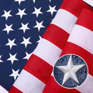 American Flag 4x6 FT Outdoor,US Flag 4x6 American Flag Heavy Duty Durable Nylon,Embroidered Stars, Sewn Stripes,2 Brass Grommets,All Weather USA Flag High Wind,Vivid Color