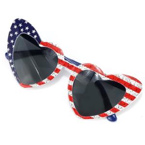 Vovii Fourth of July Sunglasses for Women USA Accessories, Heart American Flag Glasses for Patriotic Outfits, Red White and Blue Sunglasses for Men 4th of July Gifts
