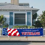 Large Thank You Veterans Banner 120" x 20" Flag for Deck Terrace Porch Balcony Backyard Lawn Garden Decoration with 4 Brass Grommets (colour3)