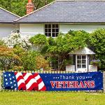 Large Thank You Veterans Banner 120" x 20" Flag for Deck Terrace Porch Balcony Backyard Lawn Garden Decoration with 4 Brass Grommets (colour3)