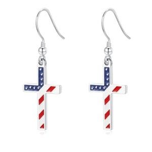 4th of July Earrings for Women American Flag Patriotic Theme Red White and Blue USA Jewerly Gifts(Cross)