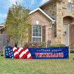 Large Thank You Veterans Banner 120" x 20" Flag for Deck Terrace Porch Balcony Backyard Lawn Garden Decoration with 4 Brass Grommets (colour3)