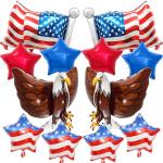 12 Pcs Independence Day Balloon Set, USA Flag 3D Eagle Star Foil Balloons, USA Red White and Blue Elections Party Decorations, Memorial Day Birthday Patriotic 4th of July Balloon Decorations