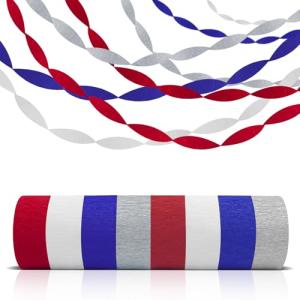 AOYOO Patriotic Crepe Paper Streamers with Tassels - 8 Rolls Red White Blue Decoration Kit for Independence Day, 4th of July, Memorial Day, USA Theme Party Supplies