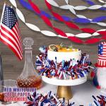 AOYOO Patriotic Crepe Paper Streamers with Tassels - 8 Rolls Red White Blue Decoration Kit for Independence Day, 4th of July, Memorial Day, USA Theme Party Supplies