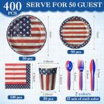 Sunnychicc 400 Pcs American Flag Patriotic Party Supplies Red White Blue Disposable Paper Plates Napkins and Cups Veterans Election Tableware for Independence 4th of July Labor Memorial Day(Retro)