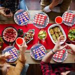 Sunnychicc 400 Pcs American Flag Patriotic Party Supplies Red White Blue Disposable Paper Plates Napkins and Cups Veterans Election Tableware for Independence 4th of July Labor Memorial Day(Retro)