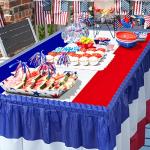 3 Pack 4th of July Plastic Table Skirts Decorations, Red White and Blue Patriotic Disposable Table Skirts, Fourth of July Table Party Decorations for Independence Memorial Veterans Day, 2.4 x 14 Ft